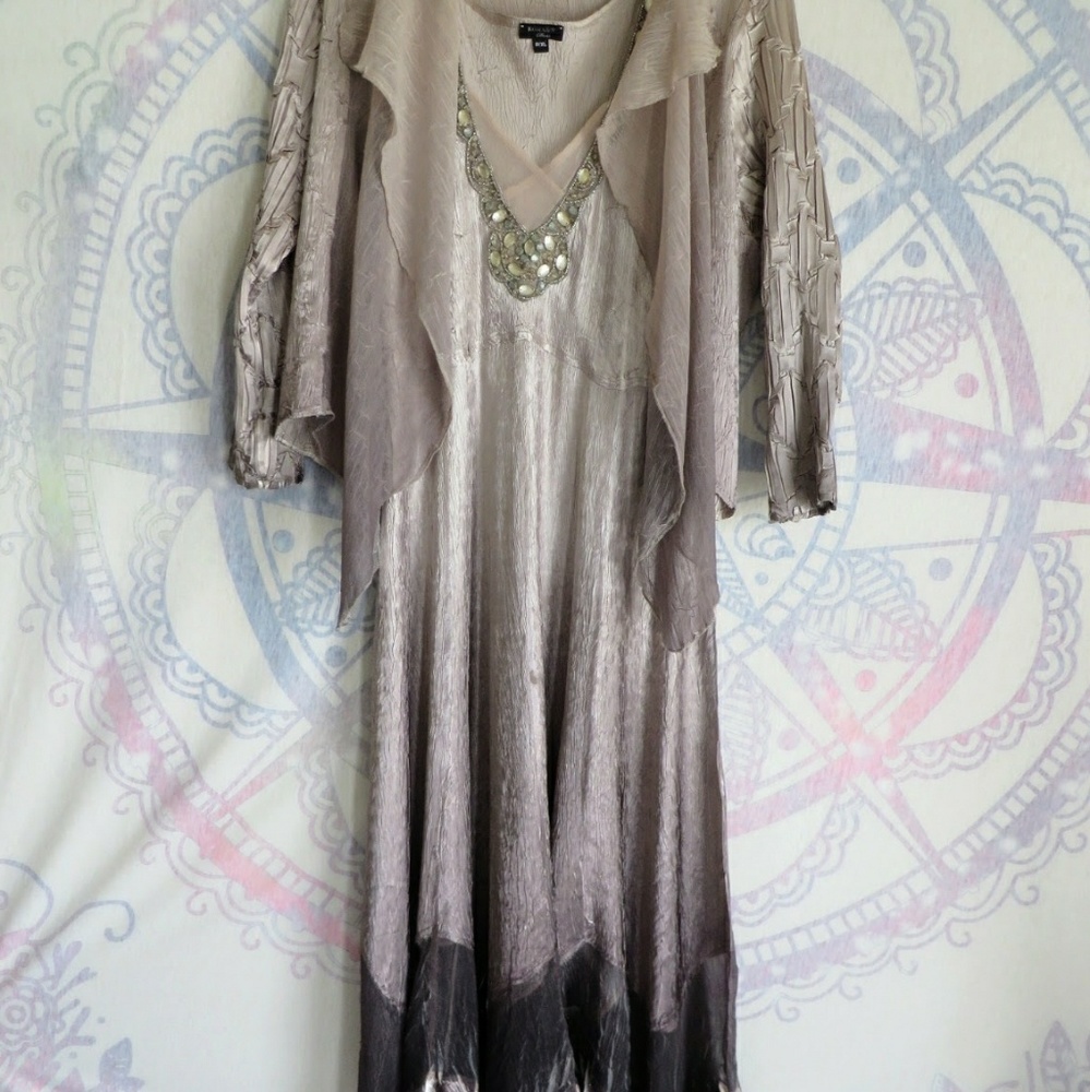 Komarov charmeuse beaded ombre dress + jacket, PXL